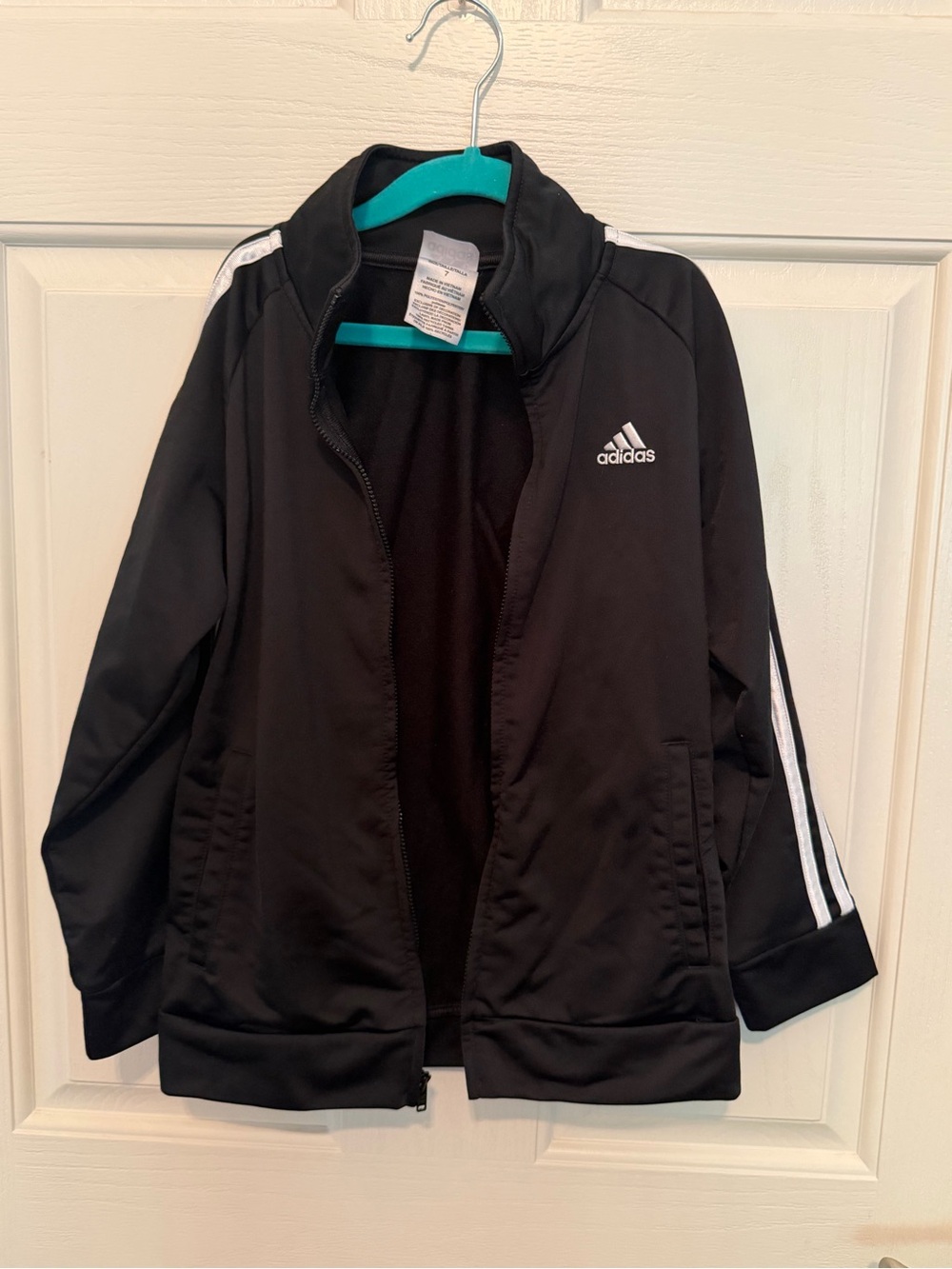 adidas Kids Black Jacket with White Stripes